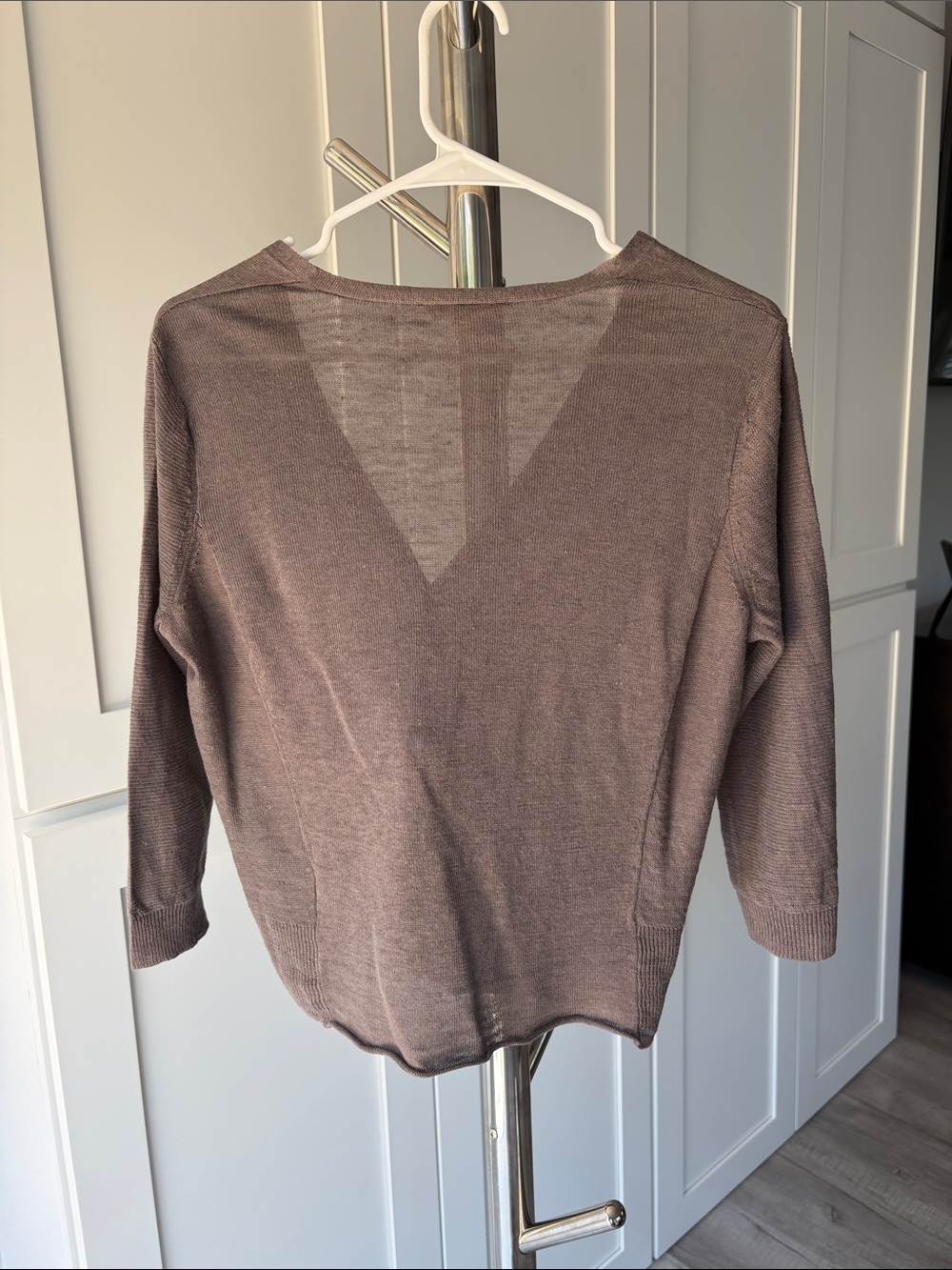 Eileen Fisher Brown V-Neck Linen Pocket Cardigan, Size XS. - Picture 8 of 8